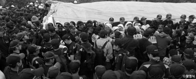 고령의 밀양 주민들이 경찰 진압과정에서 부상을 당하다